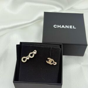 Chanel 2025 Gold Crystal Coco & CC Heart Stud Earrings